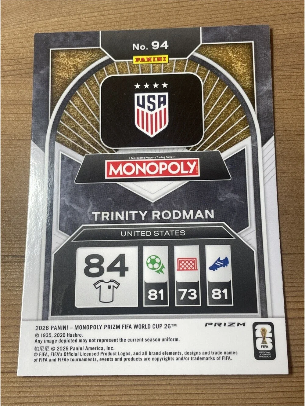 Trinity Rodman 2026 Panini Monopoly World Cup #94 Green Wave Prizm USA Card
